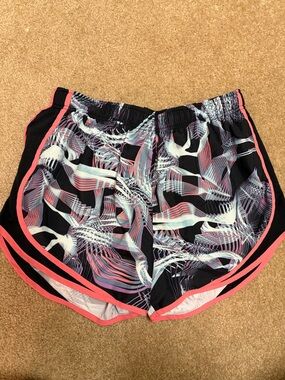 Women's Nike Athletic Shorts with Pink Trim and Abstract Print